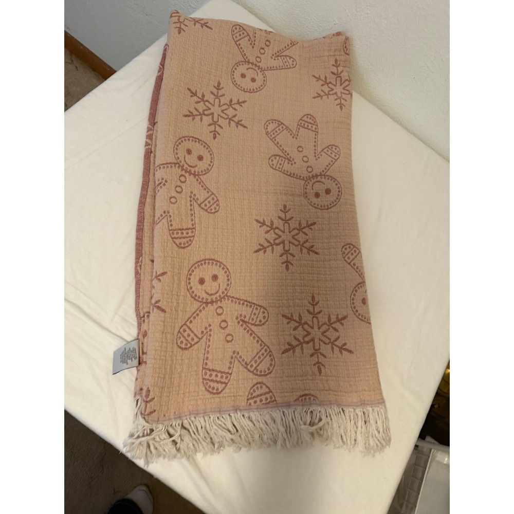 Texteis Penedo Portugal Cotton Gingerbread Snowflake Jacquard Throw Blanket Cozy